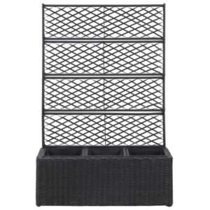 vidaXL Trellis Raised Bed with 3 Pots 83x30x130 cm Poly Rattan Black