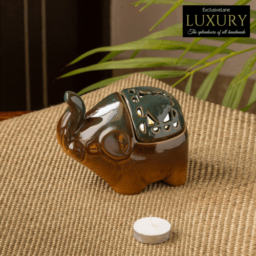 'Amber & Teal' Studio Pottery Table Tea-Light Holder In Ceramic 'Amber & Teal' Studio Pottery Table Tea-Light Holder In Ceramic