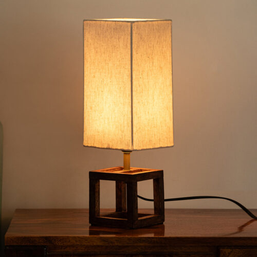 'Aura Light' Rectangular Table Lamp In Mango Wood (39.5 Cm, Without Bulb, Handcrafted) 'Aura Light' Rectangular Table Lamp In Mango Wood (39.5 Cm, Without Bulb, Handcrafted)