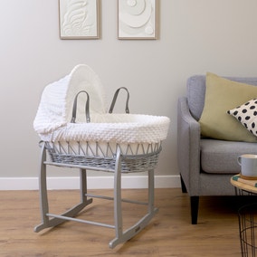 Clair de Lune Dimple Wicker Moses Basket with Deluxe Grey Rocking Stand Clair de Lune Dimple Wicker Moses Basket with Deluxe Grey Rocking Stand