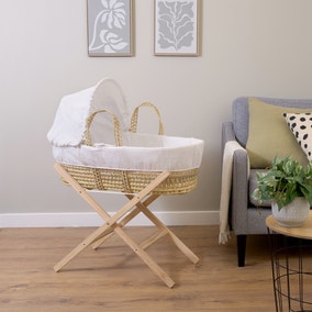 Clair de Lune Waffle Palm Moses Basket with Natural Folding Stand Clair de Lune Waffle Palm Moses Basket with Natural Folding Stand