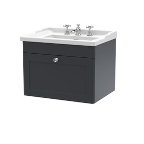 Classique Wall Mounted 1 Drawer Vanity Unit with Ceramic Basin Classique Wall Mounted 1 Drawer Vanity Unit with Ceramic Basin