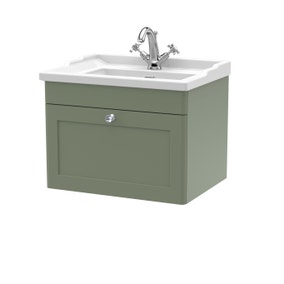 Classique Wall Mounted 1 Drawer Vanity Unit with Ceramic Basin Classique Wall Mounted 1 Drawer Vanity Unit with Ceramic Basin