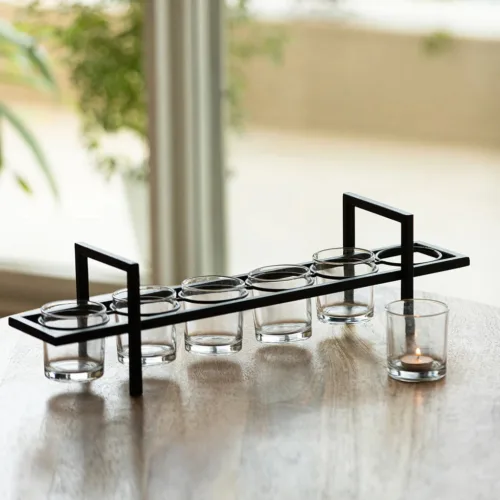 'Floating Flames' Tea Light Holder Centerpiece In Iron & Glass (6 Votive Holders) 'Floating Flames' Tea Light Holder Centerpiece In Iron & Glass (6 Votive Holders)