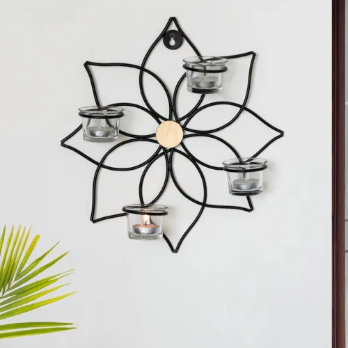 'Magnolia' Handcrafted Wall Sconce Tea Light Holder In Iron & Glass (4 Votive Holders) 'Magnolia' Handcrafted Wall Sconce Tea Light Holder In Iron & Glass (4 Votive Holders)