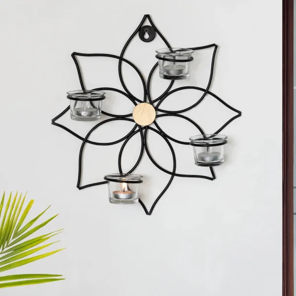 'Magnolia' Handcrafted Wall Sconce Tea Light Holder In Iron & Glass (4 Votive Holders) 'Magnolia' Handcrafted Wall Sconce Tea Light Holder In Iron & Glass (4 Votive Holders)