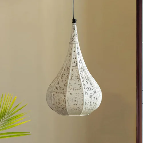 'Moroccan Flame' Hand-Etched Hanging Pendant Lamp Shade (35.1 cm, Iron, Matte Finish) 'Moroccan Flame' Hand-Etched Hanging Pendant Lamp Shade (35.1 cm, Iron, Matte Finish)