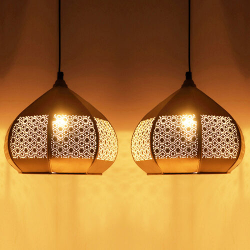 Moroccan Paradise Hand-Etched Pendant Lamp In Iron (Set of 2, 20.3 cm) Moroccan Paradise Hand-Etched Pendant Lamp In Iron (Set of 2, 20.3 cm)