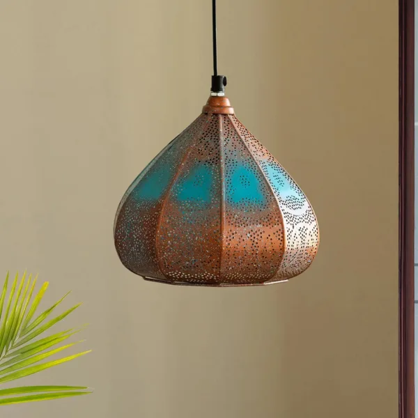 'Moroccan Rustic' Hand-Etched Hanging Pendant Lamp Shade (21.8 cm, Iron, Glossy Finish)