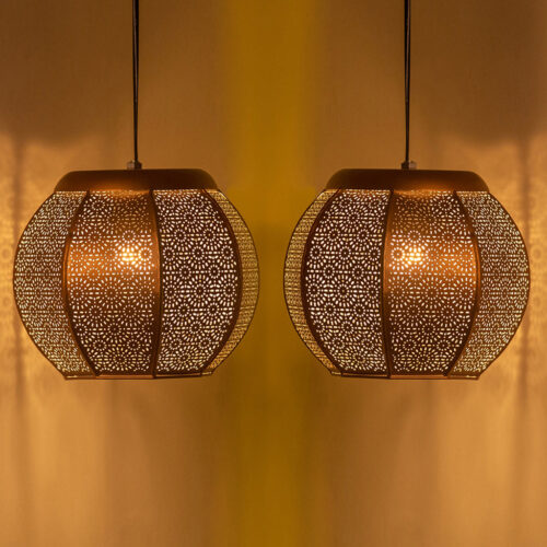 Morrocan Treasure Hand-etched Pendant Lamp In Iron (Set of 2, 20.3 cm) Morrocan Treasure Hand-etched Pendant Lamp In Iron (Set of 2, 20.3 cm)