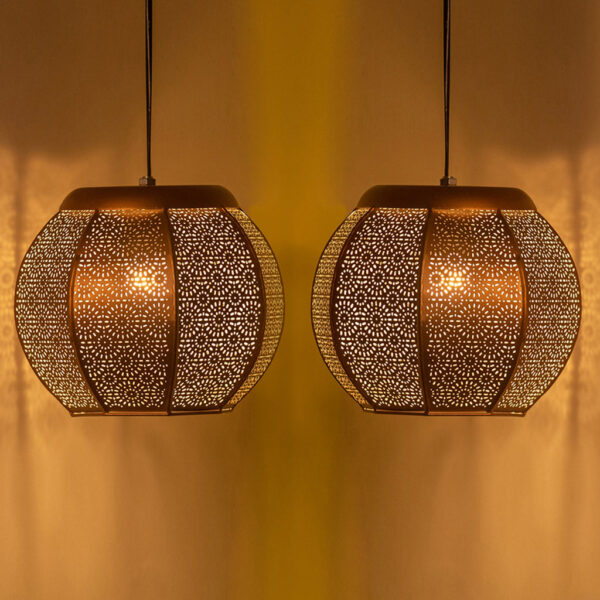 Morrocan Treasure Hand-etched Pendant Lamp In Iron (Set of 2, 20.3 cm) Morrocan Treasure Hand-etched Pendant Lamp In Iron (Set of 2, 20.3 cm)