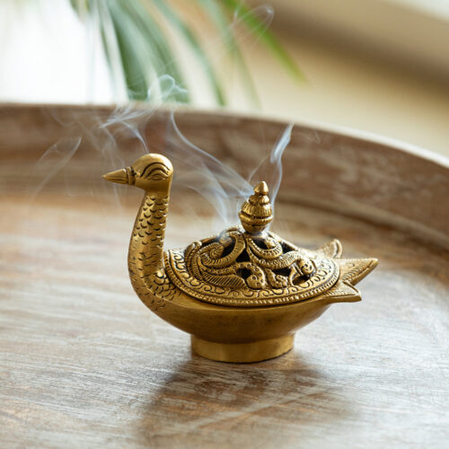 'Swan' Dhoop Dani Handcarved Brass Incense Burner (Hand-Etched, 10.9 cm, 600 grams) 'Swan' Dhoop Dani Handcarved Brass Incense Burner (Hand-Etched, 10.9 cm, 600 grams)