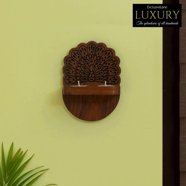 'The Dancing Peacock' Hand Carved Wall Tea Light Holder in Sheesham Wood 'The Dancing Peacock' Hand Carved Wall Tea Light Holder in Sheesham Wood