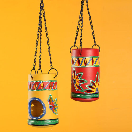 'Two-Dabbas Of Light' Terracotta Hanging Tea-Light Holders (Set Of 2) 'Two-Dabbas Of Light' Terracotta Hanging Tea-Light Holders (Set Of 2)